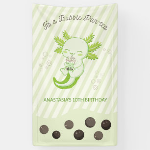 Green Axolotl Bubble Boba Tea Geburtstagsparty Banner