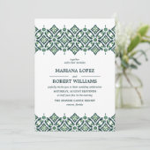 Green Azulejo | Spanische Hochzeit an der Grenze Einladung (Stehend Vorderseite)