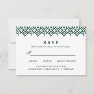 Green Azulejo Spanische WEDD RSVP - MEALWAHL Karte