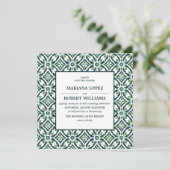 Green Azulejo | Spanish Tile Pattern Wedding Einladung (Stehend Vorderseite)
