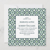 Green Azulejo | Spanish Tile Pattern Wedding Einladung (Vorderseite)