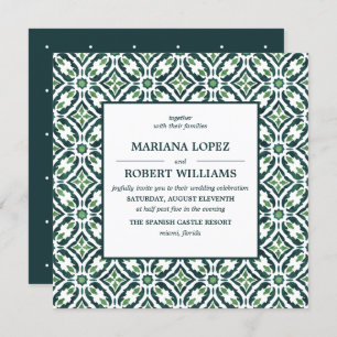 Green Azulejo   Spanish Tile Pattern Wedding Einladung