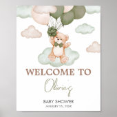 Green Baby Bear Balloon Baby Dusche Willkommen Poster (Vorne)