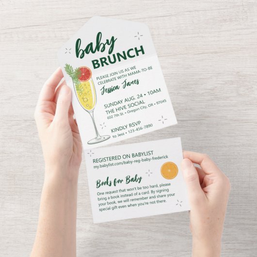 Green Baby Brunch Einladung - Abziehen für Bücher (Abreißtisch)