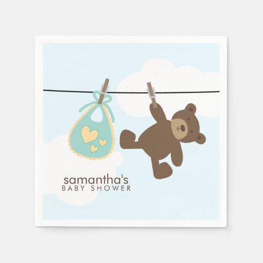Green Baby Clothesline und Teddy Bear Serviette (Vorderseite)