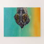 Green Baby Crocodile in Water mit Blau und Orange Puzzle (Horizontal)