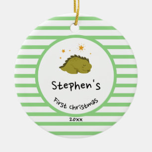 Green Baby Dino Erste Weihnachts-Grünstreifen Keramik Ornament