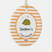 Green Baby Dino | Erster Orangenstreifen Keramik Ornament (Rechts)