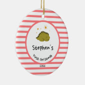 Green Baby Dino | Erster Weihnachts Roter Streifen Keramik Ornament (Rechts)