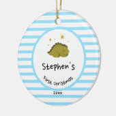Green Baby Dino | First Christmas Baby Blue Strip Keramik Ornament (Links)