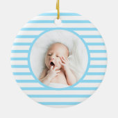 Green Baby Dino | First Christmas Baby Blue Strip Keramik Ornament (Hinten)