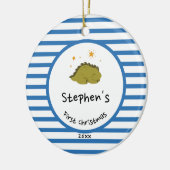 Green Baby Dino | First Christmas Blue Stripe Chic Keramik Ornament (Links)