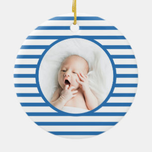 Green Baby Dino First Christmas Blue Stripe Chic Keramik Ornament