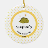 Green Baby Dino | First Christmas Yellow Polka Dot Keramik Ornament (Vorne)