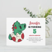 Green Baby Dino in Egg Niedlich Kids Dinosaur Gebu Einladung (Stehend Vorderseite)