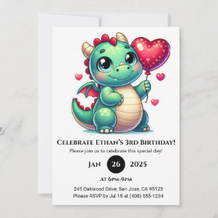 Green Baby Dragon mit Heart Balloon Geburtstag Einladung