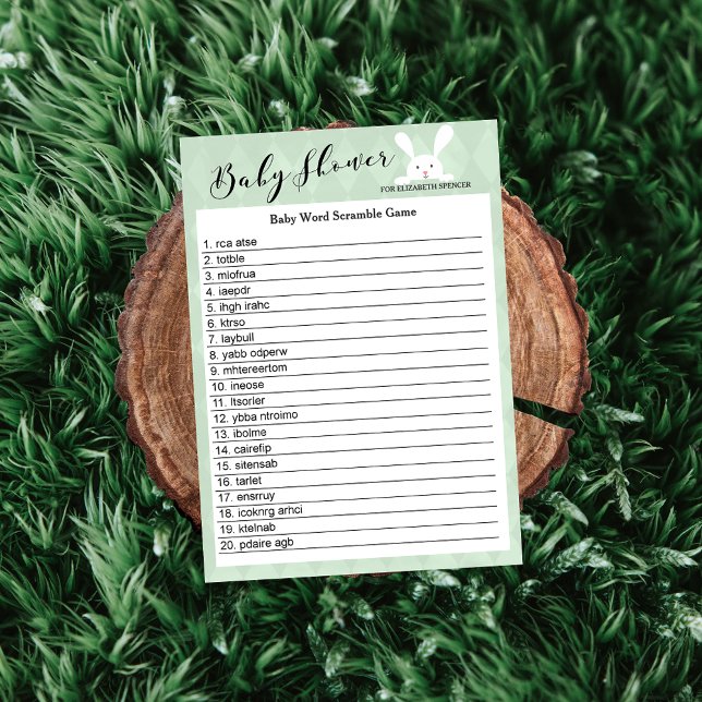 Green Baby Dusche Bunny Word Scramble Game (Von Creator hochgeladen)