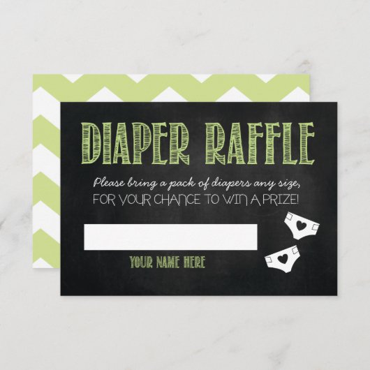 Green Baby Dusche Windeln Raffle Ticket Begleitkarte (Vorne/Hinten)