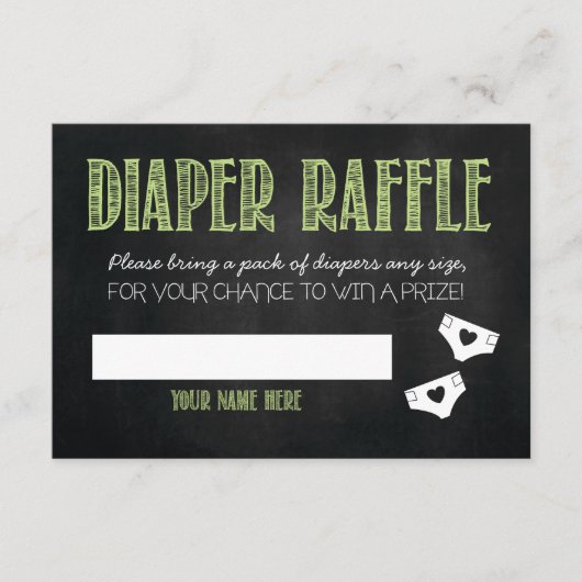 Green Baby Dusche Windeln Raffle Ticket Begleitkarte (Vorderseite)