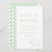 Green Baby Elephant zum Geburtstag Einladung (Vorne/Hinten)