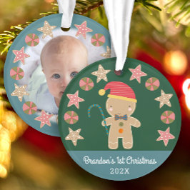 Green Baby Foto First Christmas Gingerbread Boy Ornament