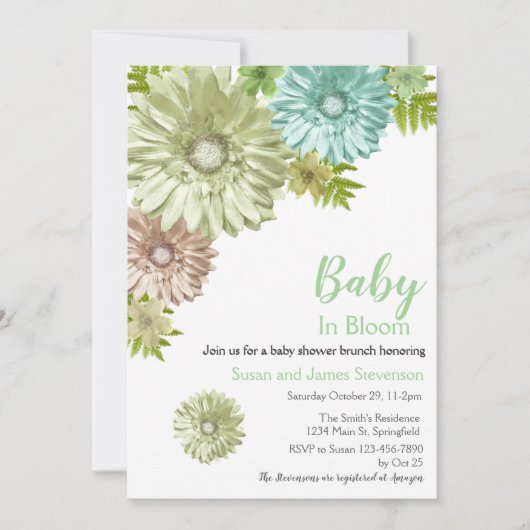 Green Baby in Bloom Brunch Dusche Einladung (Vorderseite)
