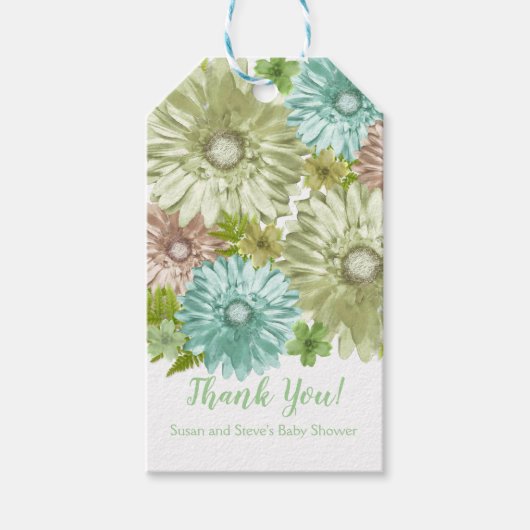 Green Baby in Bloom Brunch Dusche Geschenkanhänger (Vorderseite)