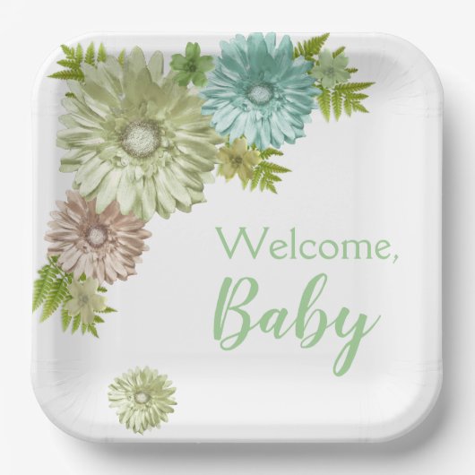 Green Baby in Bloom Brunch Dusche Pappteller (Vorderseite)