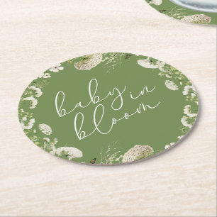 Green Baby in Bloom Floral Wildblume Babydusche Runder Pappuntersetzer