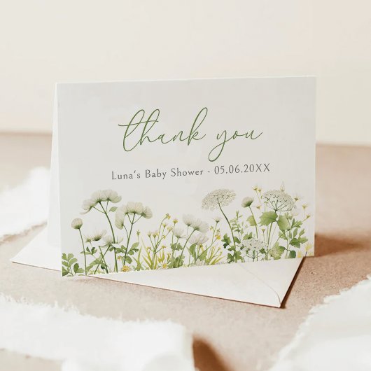 Green Baby in Bloom Wildblume Kinderdusche geklapp Dankeskarte
