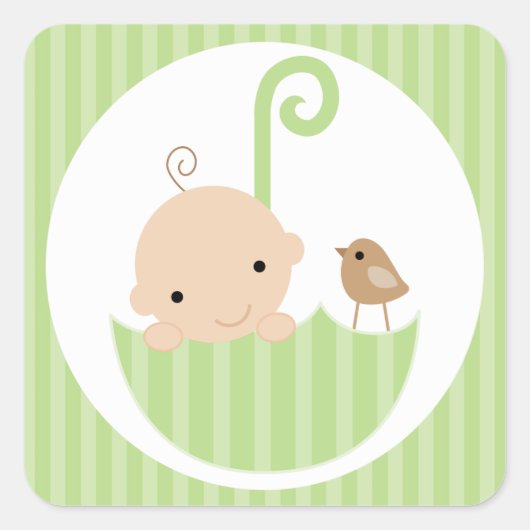 Green Baby in Umbrella Quadratischer Aufkleber (Vorderseite)