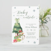 Green Baby It's Cold Outside Snowman Baby Shower Einladung (Stehend Vorderseite)