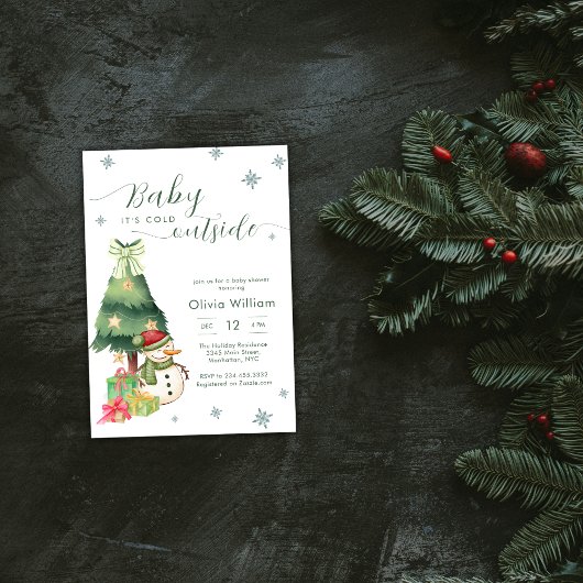 Green Baby It's Cold Outside Snowman Baby Shower Einladung