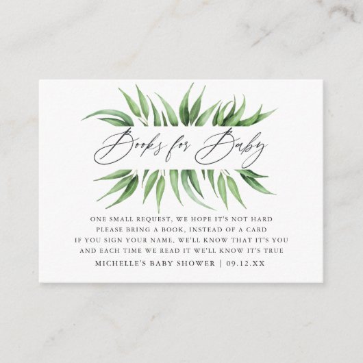 Green Baby Shower Book Request Begleitkarte (Vorderseite)