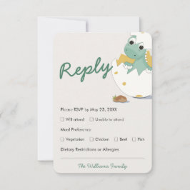 Green Baby Shower Dino Eiermenü Auswahl RSVP Karte