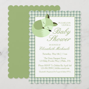 Green Baby Shower Fox Einladung