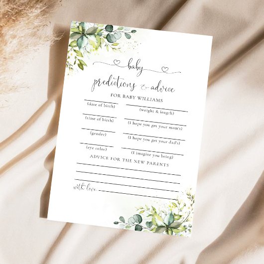 Green Baby Shower Predictions Card