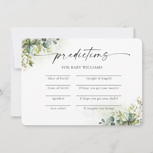 Green Baby Shower Predictions Card Einladung (Vorderseite)