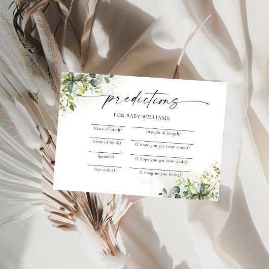 Green Baby Shower Predictions Card Einladung