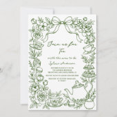 green baby shower tea bow hand drawn einladung (Vorderseite)