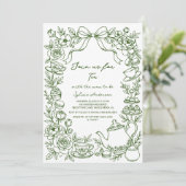 green baby shower tea bow hand drawn einladung (Stehend Vorderseite)
