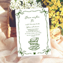 green baby shower tea bow hand drawn einladung