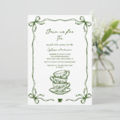 green baby shower tea bow hand drawn einladung (Stehend Vorderseite)