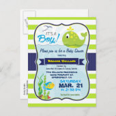 Green Baby Whale, Boy Baby Shower Einladung (Vorne/Hinten)