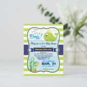 Green Baby Whale, Boy Baby Shower Einladung (Stehend Vorderseite)