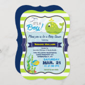 Green Baby Whale, Boy Baby Shower Einladung (Vorne/Hinten)