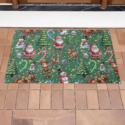 Green Background Christmas Decorative Pattern Fußmatte