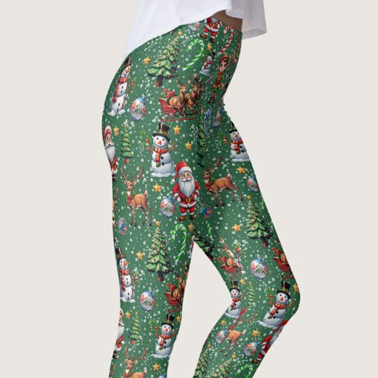 Green Background Christmas Decorative Pattern Leggings