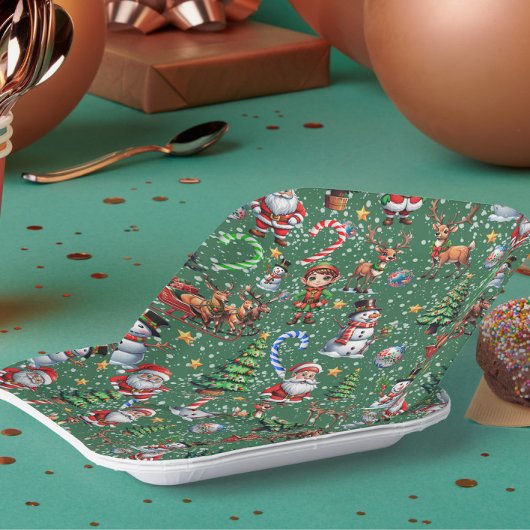 Green Background Christmas Decorative Pattern Pappteller