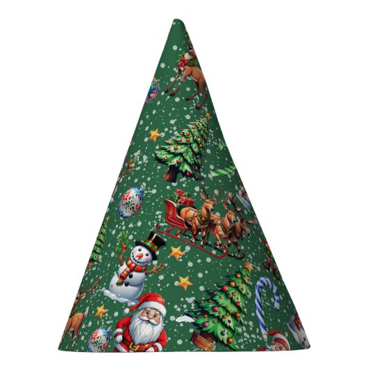 Green Background Christmas Decorative Pattern Partyhütchen (Rechts)